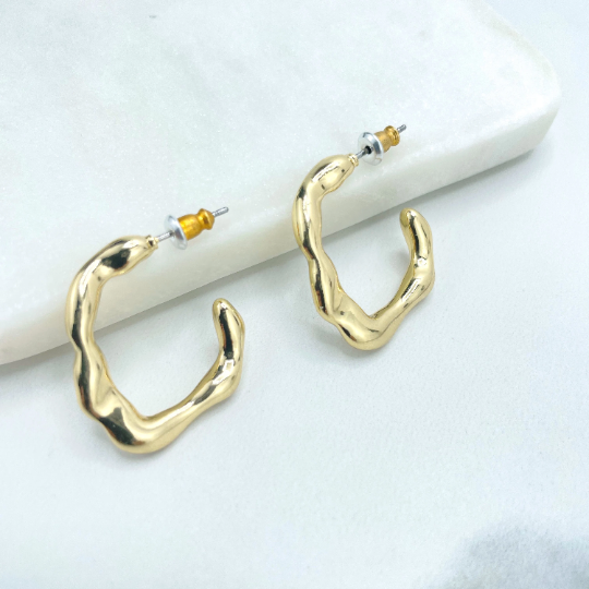 18k Gold Filled 22mm Irregular C-Hoops Earrings, Minimalist Modern Earrings