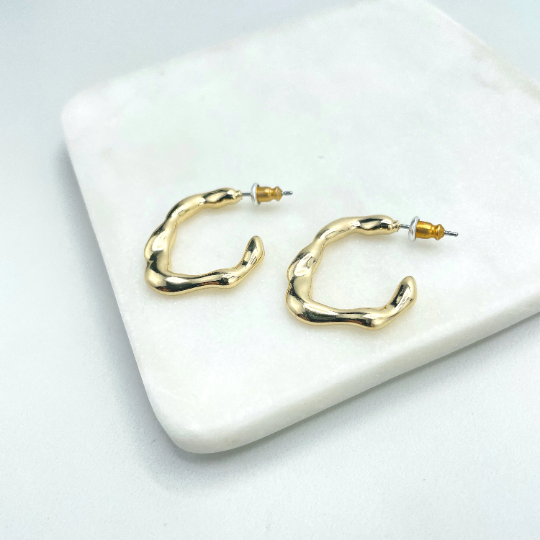 18k Gold Filled 22mm Irregular C-Hoops Earrings, Minimalist Modern Earrings