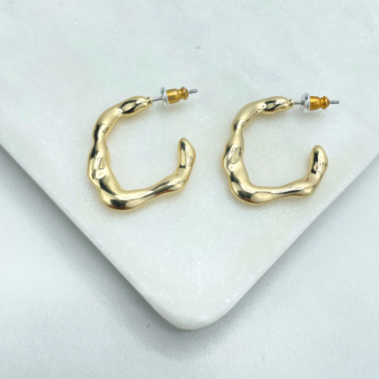 18k Gold Filled 22mm Irregular C-Hoops Earrings, Minimalist Modern Earrings