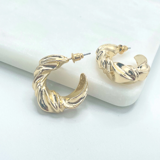 18k Gold Filled 24mm Irregular Twisted C-Hoops Earrings