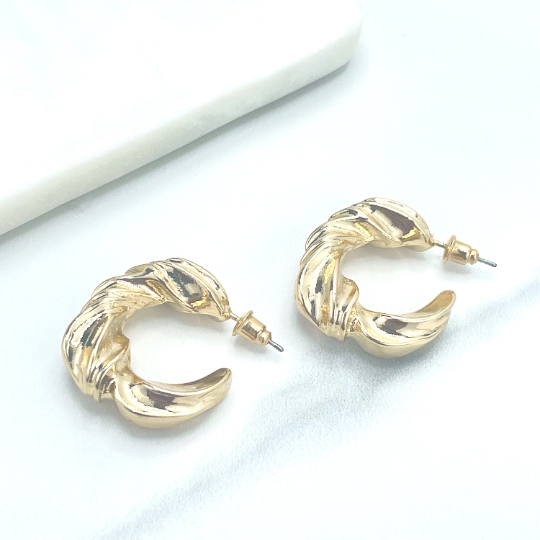 18k Gold Filled 24mm Irregular Twisted C-Hoops Earrings