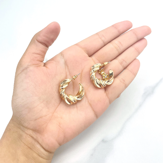 18k Gold Filled 24mm Irregular Twisted C-Hoops Earrings