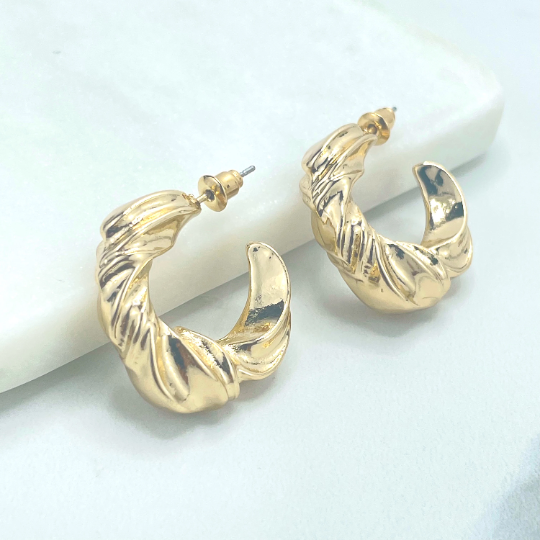 18k Gold Filled 24mm Irregular Twisted C-Hoops Earrings