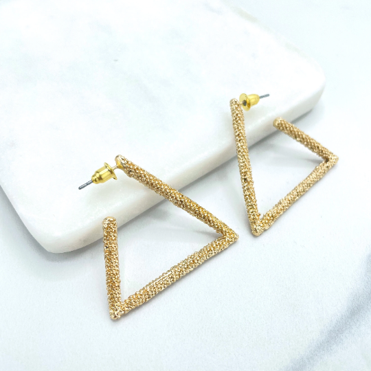 18k Gold Filled C-Hoops Texturized Triangle Shape Earrings, Minimalist Modern Earrings