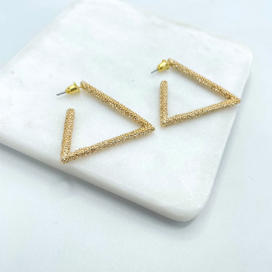 18k Gold Filled C-Hoops Texturized Triangle Shape Earrings, Minimalist Modern Earrings
