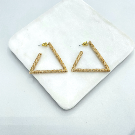 18k Gold Filled C-Hoops Texturized Triangle Shape Earrings, Minimalist Modern Earrings