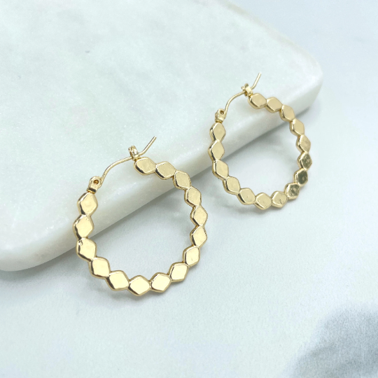 18k Gold Filled Flat Rhombus Shape Link 29mm Hoops Minimalist Earrings
