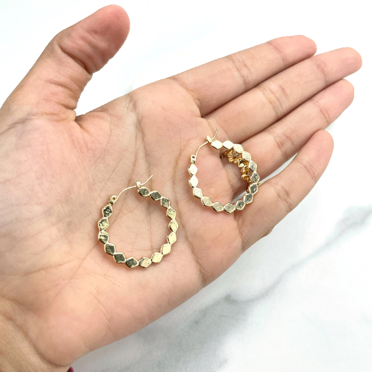 18k Gold Filled Flat Rhombus Shape Link 29mm Hoops Minimalist Earrings