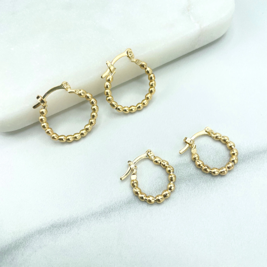 18k Gold Filled 16mm or 20mm Beaded Gold Beads Hoops, Classic Earrings, Wholesale