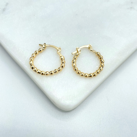 18k Gold Filled 16mm or 20mm Beaded Gold Beads Hoops, Classic Earrings, Wholesale