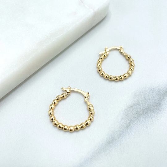 18k Gold Filled 16mm or 20mm Beaded Gold Beads Hoops, Classic Earrings, Wholesale