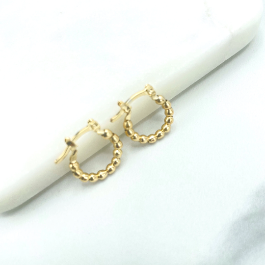 18k Gold Filled 16mm or 20mm Beaded Gold Beads Hoops, Classic Earrings, Wholesale