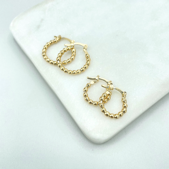 18k Gold Filled 16mm or 20mm Beaded Gold Beads Hoops, Classic Earrings, Wholesale