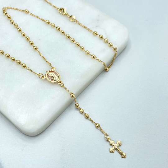 18k Gold Filled Gold Beads Beaded Rosary with Virgin Mary Medal