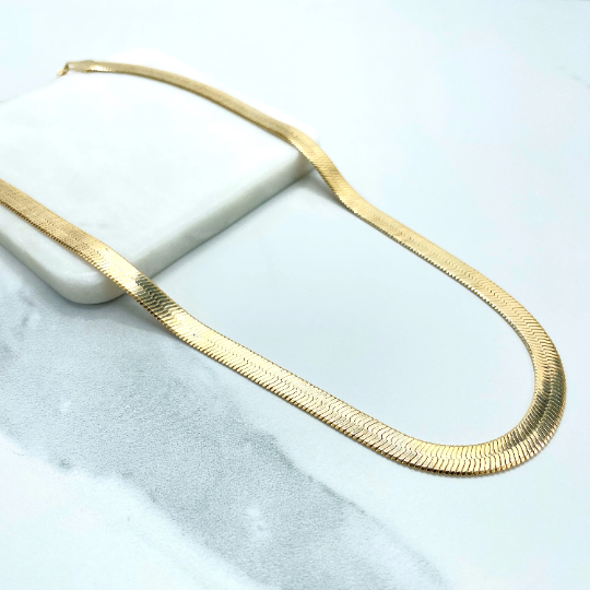18k Gold Filled 7mm Herringbone, Snake Chain Necklace or Bracelet Set