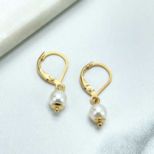 18k Gold Filled Simulated Baroque Pearl Hoop Earrings, Pearl Drop Dangle Earrings