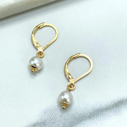18k Gold Filled Pearl Hoop Earrings, Pearl Drop Dangle Earrings