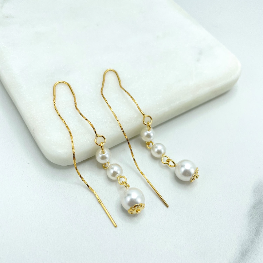 18k Gold Filled Large Drop Pearls Threader Earrings