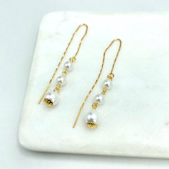 18k Gold Filled Large Drop Pearls Threader Earrings