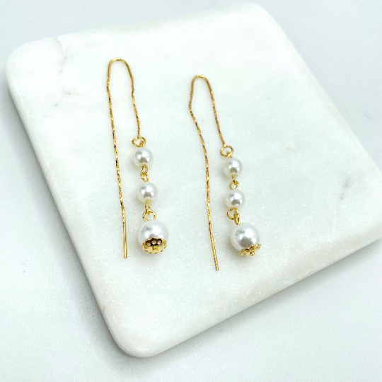 18k Gold Filled Large Drop Pearls Threader Earrings