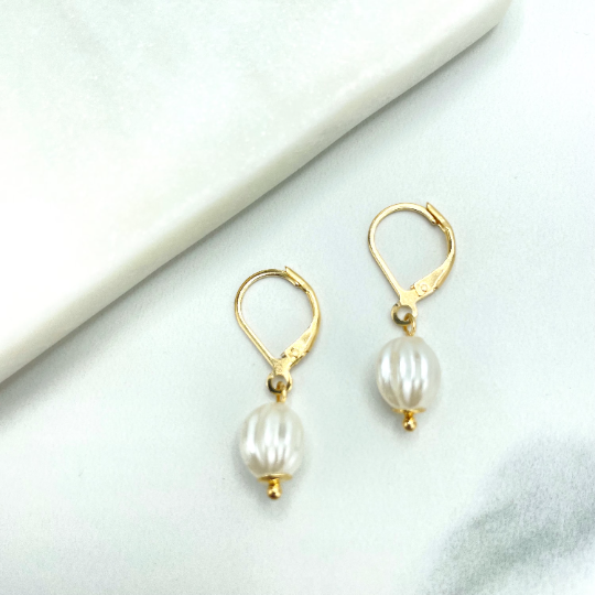 18k Gold Filled Simulated Baroque Freshwater Pearl Hoop Huggie Earrings for Women, Pearl Drop Dangle Earrings, Wholesale