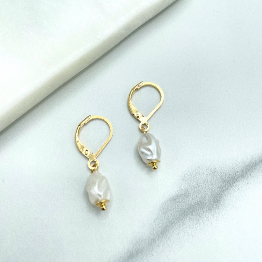 18k Gold Filled Simulated Baroque Freshwater Pearl Hoop Huggie Earrings for Women, Pearl Drop Dangle Earrings, Wholesale Jewelry Supplies
