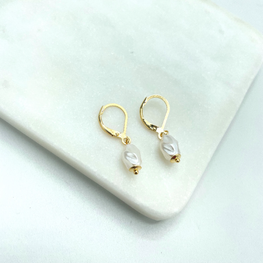 18k Gold Filled Simulated Baroque Freshwater Pearl Hoop Huggie Earrings for Women, Pearl Drop Dangle Earrings, Wholesale Jewelry Supplies