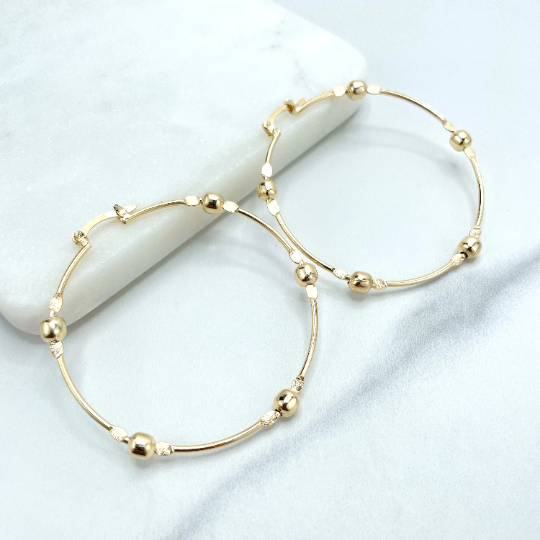 18k Gold Filled 43mm Hoops Earrings with Linked Gold Beads, Wholesale