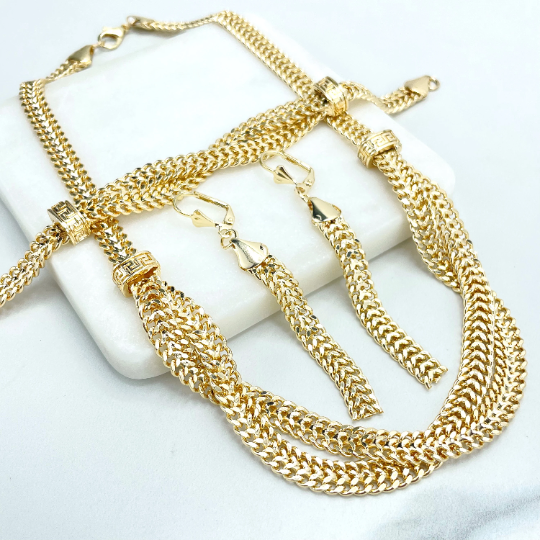 18k Gold Filled 7mm Specialty Chain Twisted Double Layered Front Necklace, Bracelet & Earrings SET, Wholesale