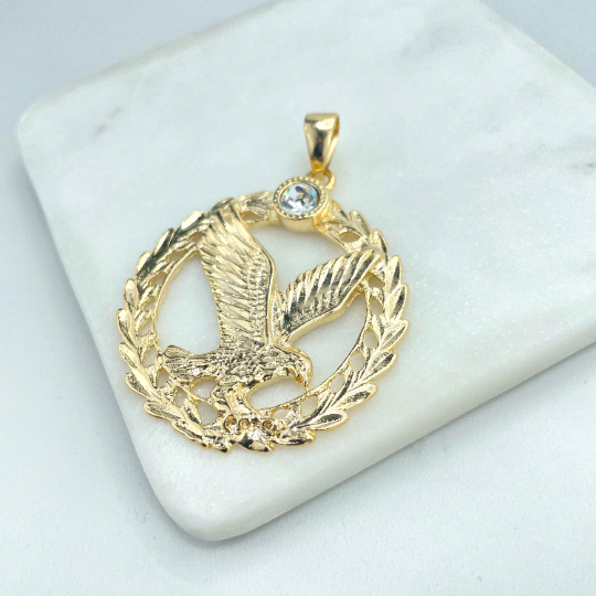 18k Gold Filled Eagle Pendant Flying Bird American Eagle Charm Necklace With CZ Cubic Zirconia Wholesale Jewelry Making Supplies.  Pendant Size: -Length: 63mm | Width: 46mm