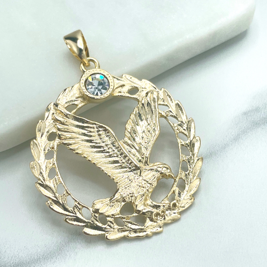 18k Gold Filled Eagle Pendant Flying Bird American Eagle Charm Necklace With CZ Cubic Zirconia Wholesale Jewelry Making Supplies.  Pendant Size: -Length: 63mm | Width: 46mm