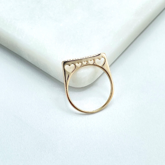 18k Gold Filled Micro Cubic Zirconia Line with Cutout Heart Shape Details Ring, Thin Edge Ring, Wholesale
