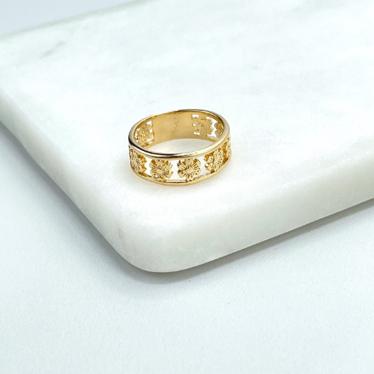 18k Gold Filled Cutout Flowers Shape Ring, Double Band, Spring Inspiration Ring, Delicate Jewelry, Wholesale