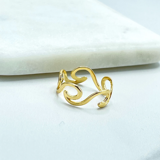 18k Gold Filled Waves Shape Ring, Summer Jewelry, Beach Tropical Ring, Wholesale