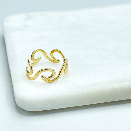 18k Gold Filled Waves Shape Ring, Summer Jewelry, Beach Tropical Ring, Wholesale