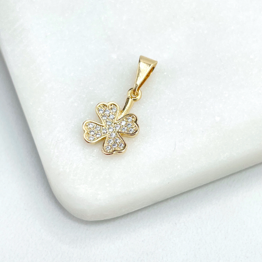 18k Gold Filled Clear Micro Cubic Zirconia Clover Shape Petite Charm, Wholesale