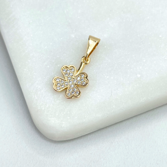 18k Gold Filled Clear Micro Cubic Zirconia Clover Shape Petite Charm, Wholesale