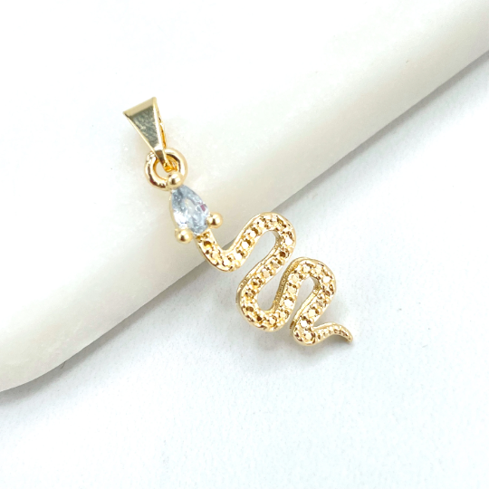 18k Gold Filled Clear Cubic Zirconia Snake Shape Petite Charm