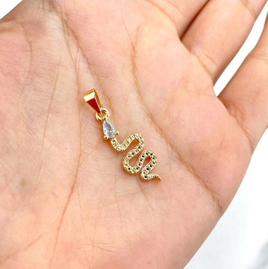 18k Gold Filled Clear Cubic Zirconia Snake Shape Petite Charm, Wholesale