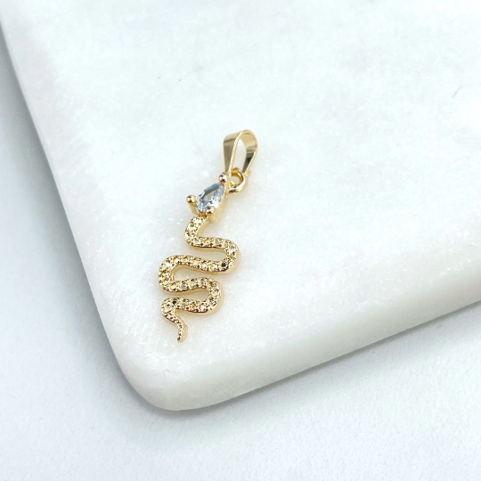 18k Gold Filled Clear Cubic Zirconia Snake Shape Petite Charm