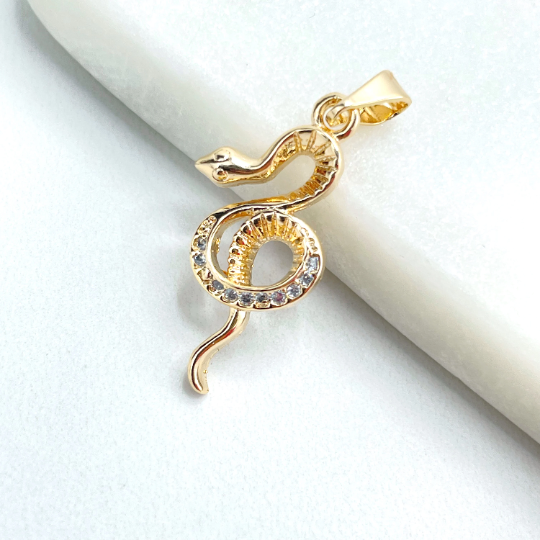 18k Gold Filled Micro Pave Cubic Zirconia Snake Shape Petite Charm, Transformation Jewelry, Wholesale