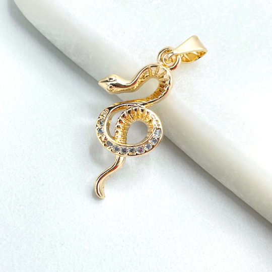 18k Gold Filled Micro Pave Cubic Zirconia Snake Shape Petite Charm