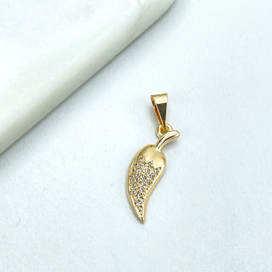 18k Gold Filled Clear Micro Cubic Zirconia Petite Chili Pepper Charm, Wholesale
