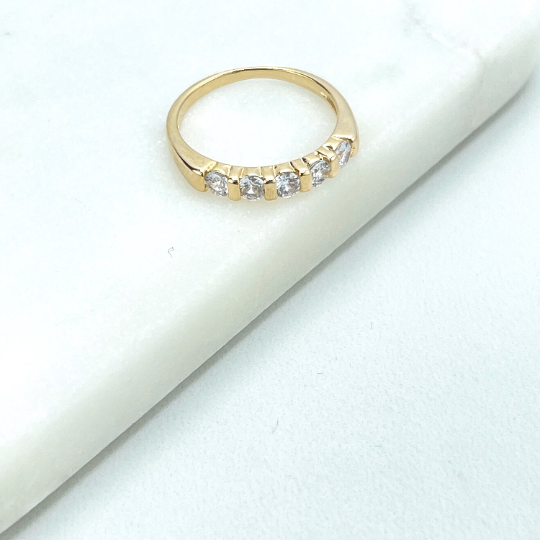 18k Gold Filled Clear Cubic Zirconia On Top Front Classic Ring, Wholesale