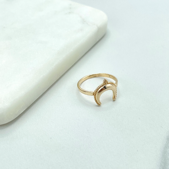 8k Gold Filled Bali Style Crescent Moon Ring, Wholesale