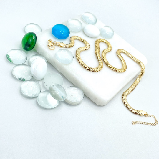 18k Gold Filled 5mm Puffed Snake Chain, Herringbone Chain, 16 Inches with Extender, Classic Jewelry, Wholesale