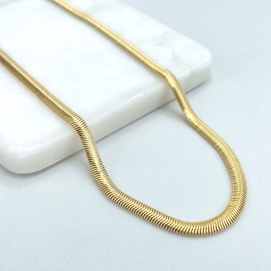 18k Gold Filled 5mm Puffed Snake Chain, Herringbone Chain, 16 Inches with Extender, Classic Jewelry, Wholesale