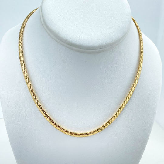 18k Gold Filled 5mm Puffed Snake Chain, Herringbone Chain, 16 Inches with Extender, Classic Jewelry, Wholesale