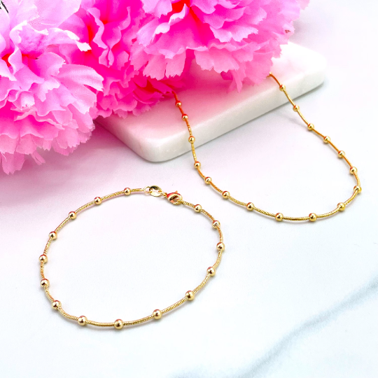 18k Gold Filled Fancy 3mm Gold Beads Specialty Satellite Chain Necklace or Bracelet, Classic Jewelry, Wholesale