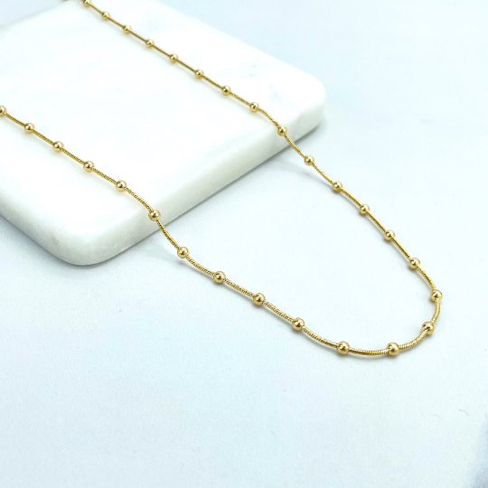 18k Gold Filled Fancy 3mm Gold Beads Specialty Satellite Chain Necklace or Bracelet, Classic Jewelry, Wholesale